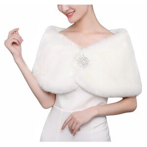 Women's Wedding Faux Fur Wraps And Shawls Winter Shrug With Brooch For Brides🦛